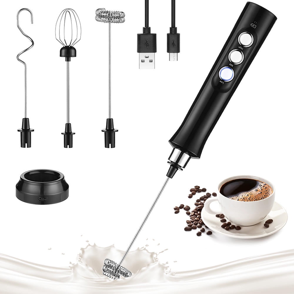 Milk Frother Handheld USB Rechargeable Electric Foam Maker for Coffee 3 Speeds M 